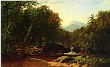 Mountain Canvas Paintings - Fisherman by a Mountain Stream